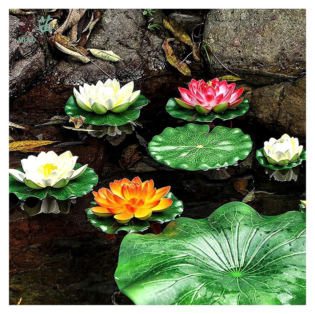 6 Stück Schwimmende Blumen, Künstliche Seerosen, Schwimmende Lotusblüten, Wasserlilie Pflanzen für Teich- und Gartendekoration, Pool- und Aquar...