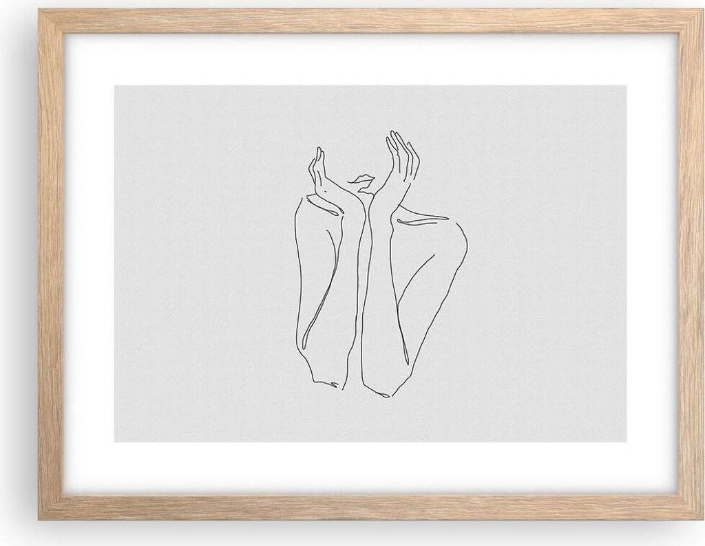 Gerahmtes Poster - Rahmen in heller Eiche - Träumerei Frau Skizze - 40x30 cm - Wand Bild - Wanddeko - Wandbilder - Kunstposter - Wandposter - Bild...