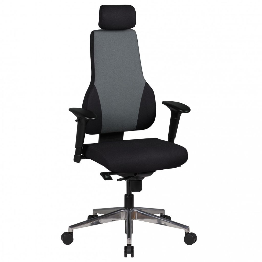 AMSTYLE Bürostuhl QENTIN schwarz/grau Schreibtischstuhl Stoffbezug Chefsessel Drehstuhl Synchronmechanik Kopfstütze