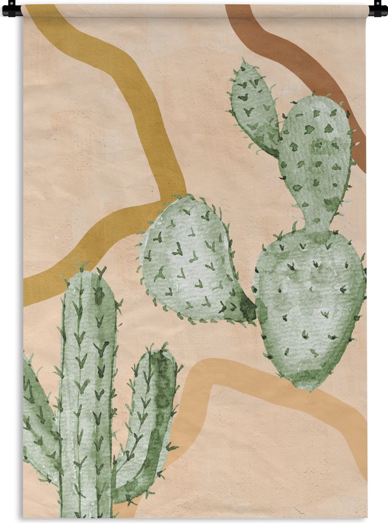 MuchoWow Wandteppich Wandbehang Kaktus - Aquarell - Böhmisch - Botanisch 60x90 cm Tapisserie Dekoration Wandtuch - Foto-Teppich - Abwaschbar