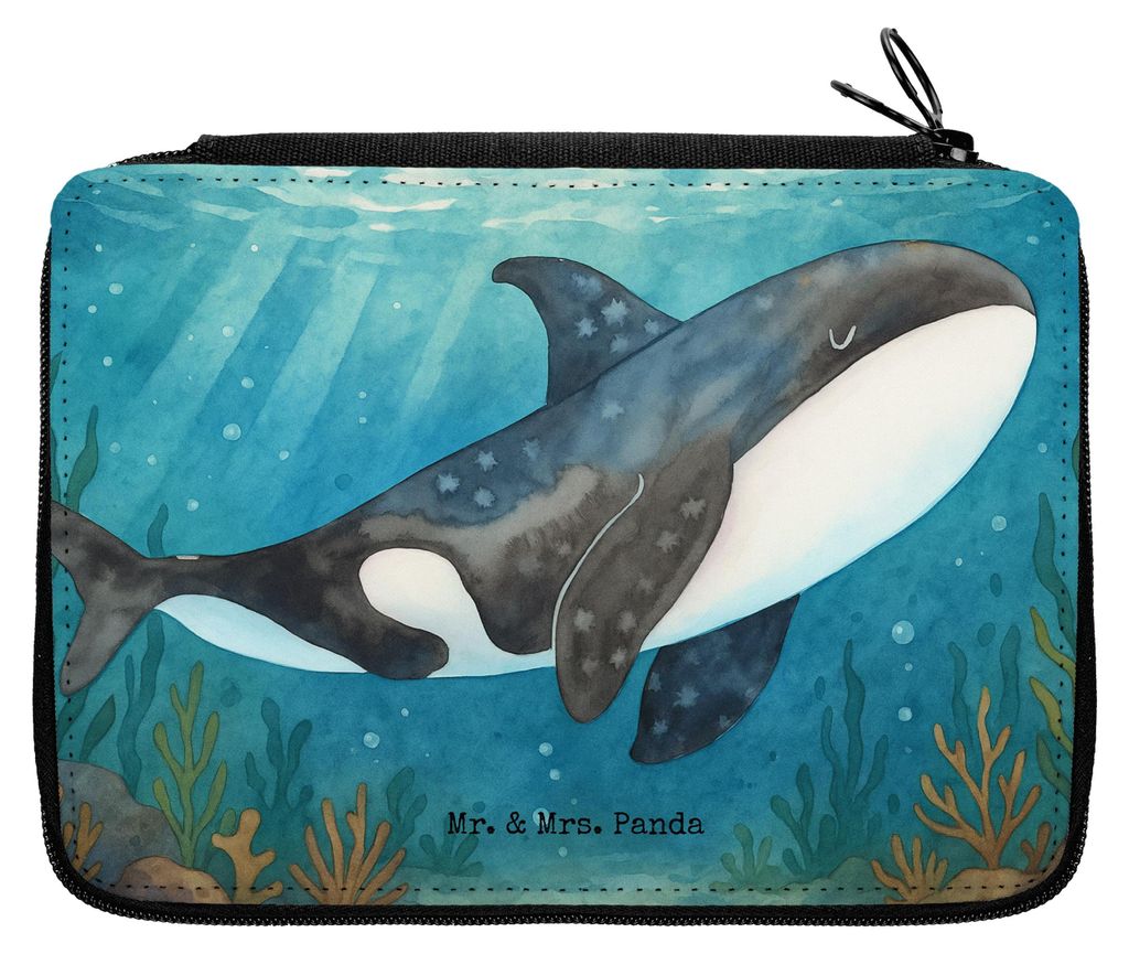 Mr. & Mrs. Panda Etui Orca Design - Weiß - Geschenk, Meer, Neustart, Federtasche, Schulmäppchen, Wal, Orcas, Schreibmappe, Arbeit, Mäppchen, Fed...