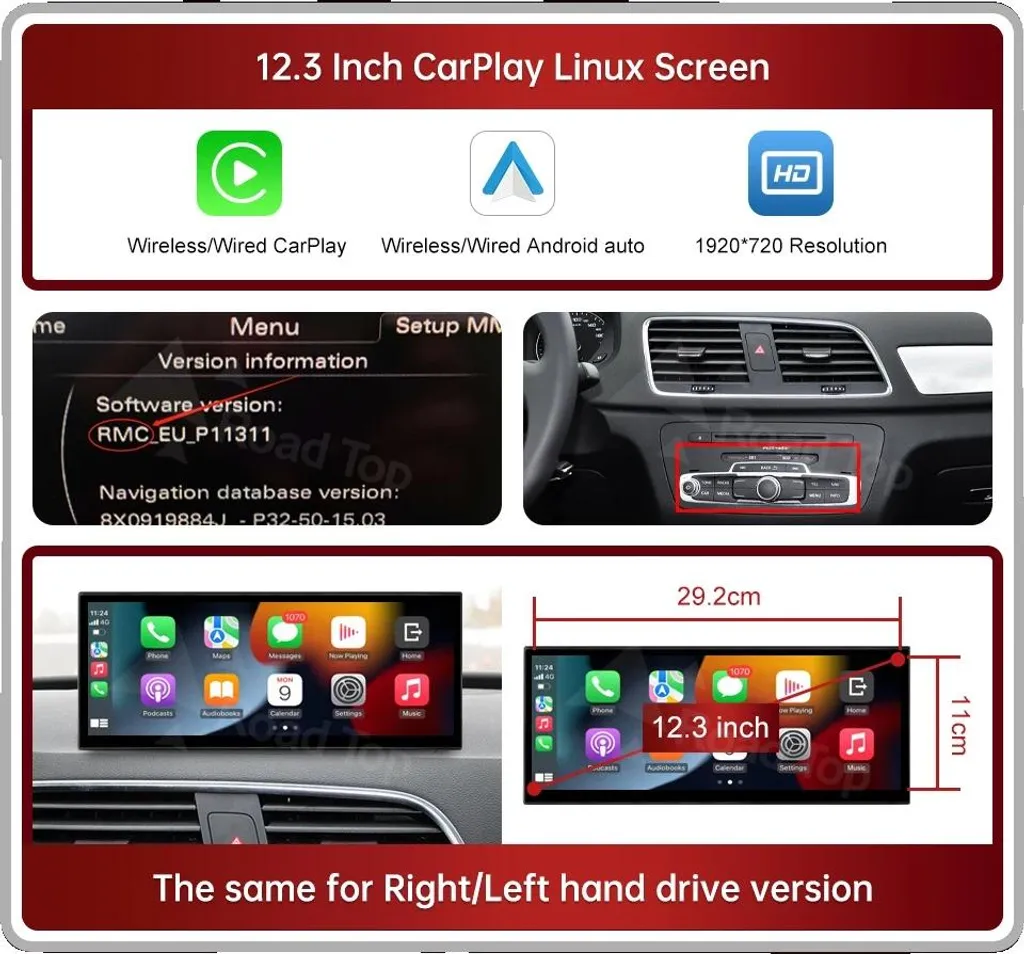 Écran Multimédia CarPlay sans fil : Solution Android Auto Audi Q3 RMC