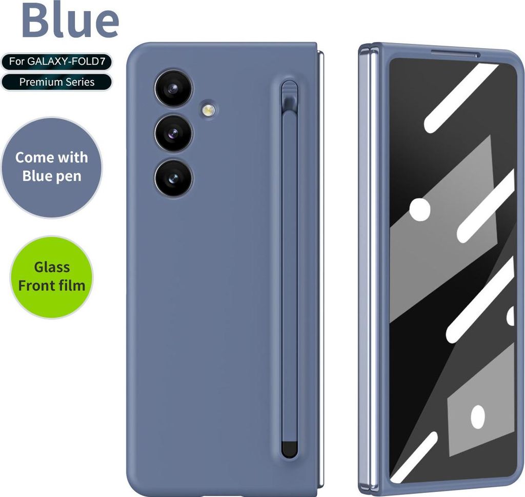 Handyhülle für Samsung Galaxy Z Fold 7 Schlank Stoßfest Kratzfest Schutzhülle mit Eingabestift und Displayschutz Blau