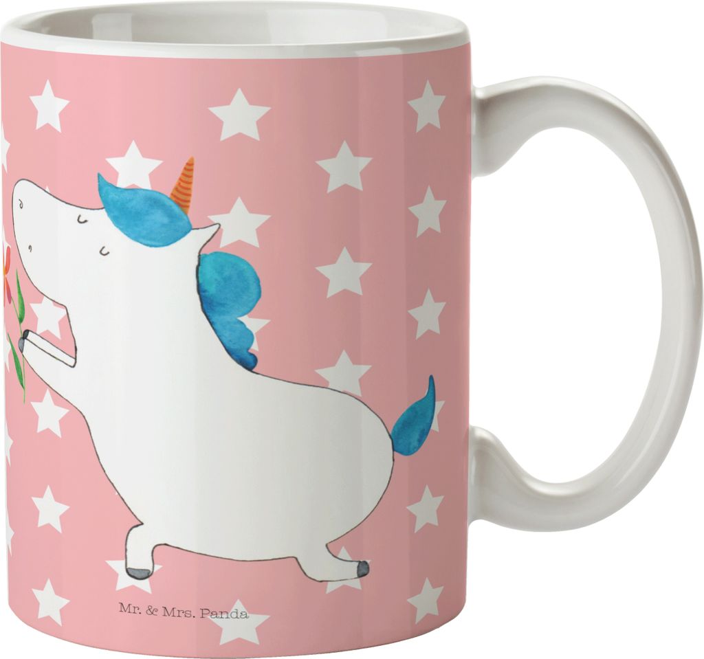 Mr. & Mrs. Panda Kaffeebecher Einhorn Blume - Rot Pastell - Geschenk, Einhörner, Freund, Bedruckte Tasse, Pott, Kaffeetasse, Teetasse, Heiratsantr...