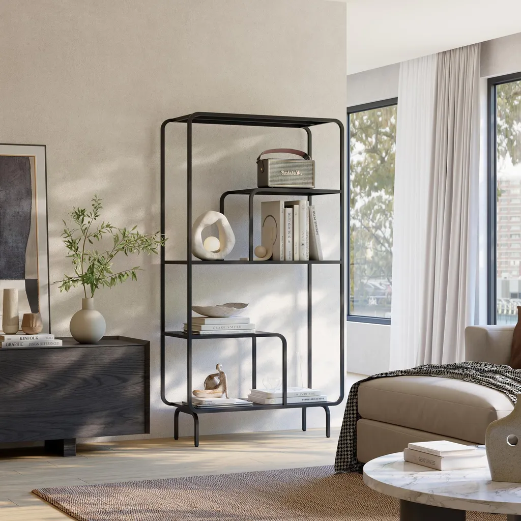 Bibliothèque gain de place Færder noire 145 cm - Organisez votre intérieur