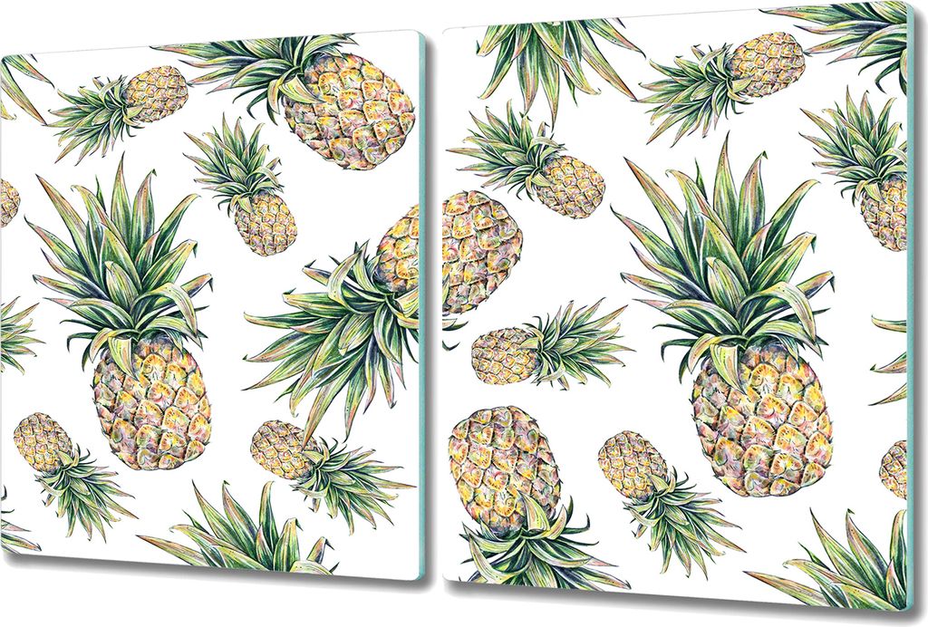 Glas Schneidebrett Herdabdeckplatten Schneideplatten - 2x 40x52 cm - Fallende Ananas