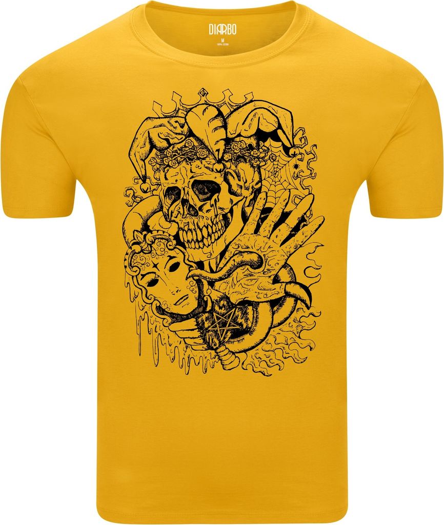 Diarbo Herren T-Shirt mit Gruseliger Druck Joker-Totenkopf Gelb Gr.XXL