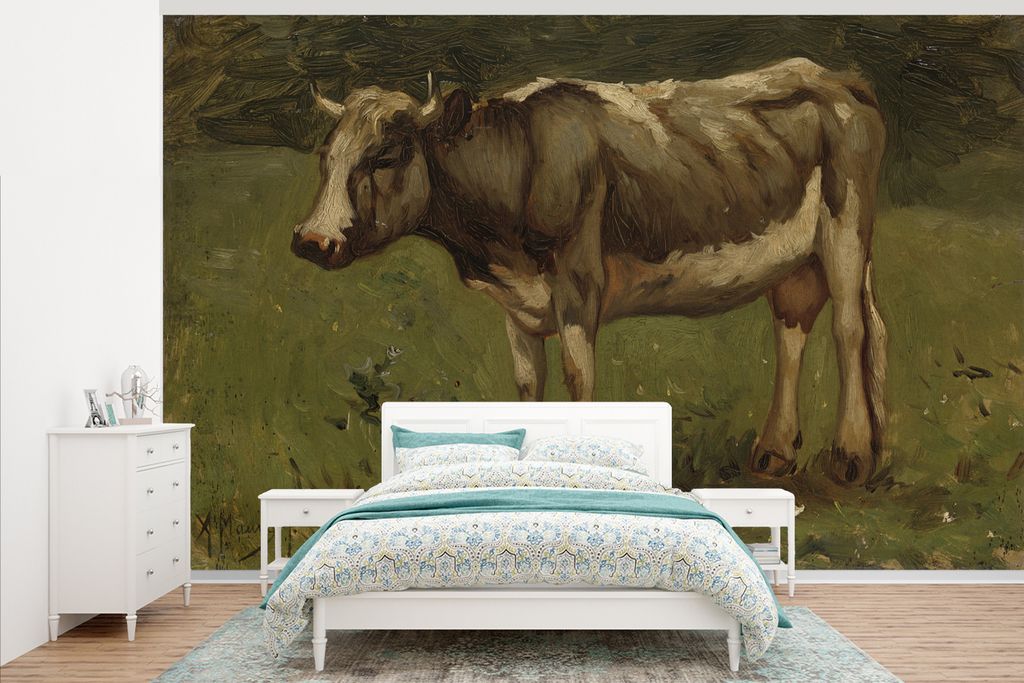 MuchoWow Fototapete für Wohnzimmer oder Schlafzimmer Wandtapete Vinyl Motivtapete Kuh - Gemälde von Anton Mauve - 375x240 cm - Wand Tapete