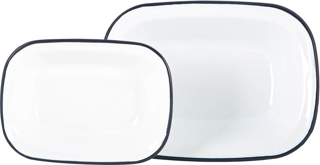 Argon Ta 2pc weiße Emaille-Pie Geschirr Set - Stahl Outdoor-Camping-Backen Kochgeschirr - 2 Größen - Navy