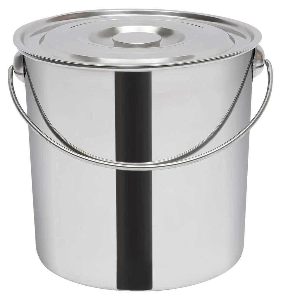 Edelstahl Wassereimer 20 l - Metalleimer mit Deckel - 304 Edelstahl poliert - Mit Schöpfkelle und Griff - Für Haushalt und Gastronomie - Silber