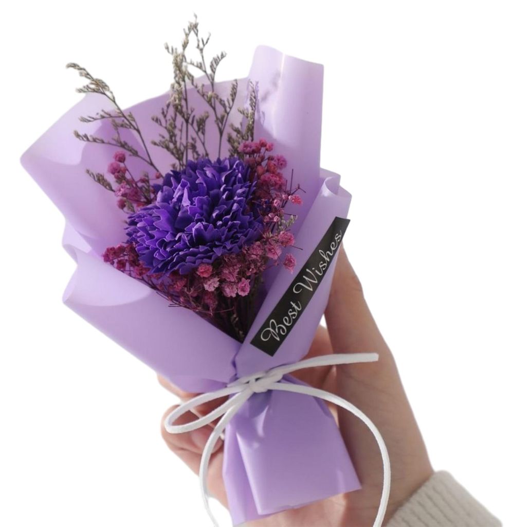 Mini-Strauß aus künstlichen Seifenblumen, künstliche Nelken/Sonnenblumen, Schleierkraut-Blumenarrangement, Valentinstagsgeschenk für Frauen, be...
