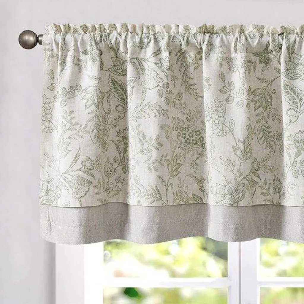 Vitrage en coton à double rangée motif floral 125 x 45 cm - Rideau Brise-bise