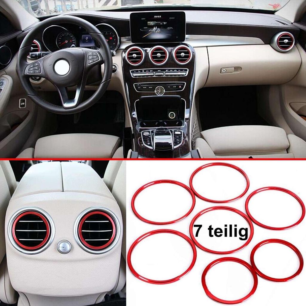 Overdrive-Racing 7x Lüftungsringe Blenden Alu Rot Abdeckung Zierringe Innere Ringe Lüftungsdüse Passend Für C-Klasse W205 GLC X253