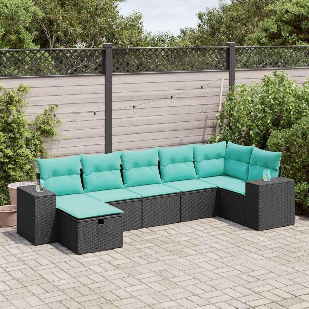 "Summerschlussverkauf"7-tlg. Garten-Sofagarnitur - CLORIS - elegantes Design - Gartenlounge Set - mit Kissen Schwarz Poly Rattan - Gartenmöbel Set...