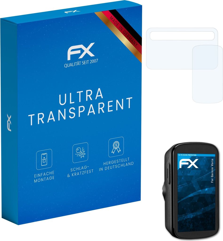 atFoliX FX-Clear 3x Schutzfolie kompatibel mit Garmin Varia Displayschutzfolie