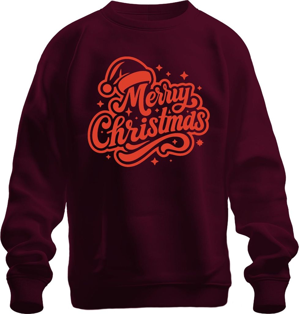 Merry Christmas Weihnachten Geschenk Santa Hat Sterne Vintage Uni Sweatshirt Pullover, Burgundy, L