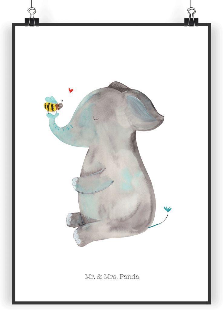 Mr. & Mrs. Panda Bild Elefant Biene DIN A4 - Weiß - Geschenk, Posterdruck, Kunstdruck, Hochzeitsgeschenk, wanddeko, Jahrestag, Wandbild, Liebesspr...