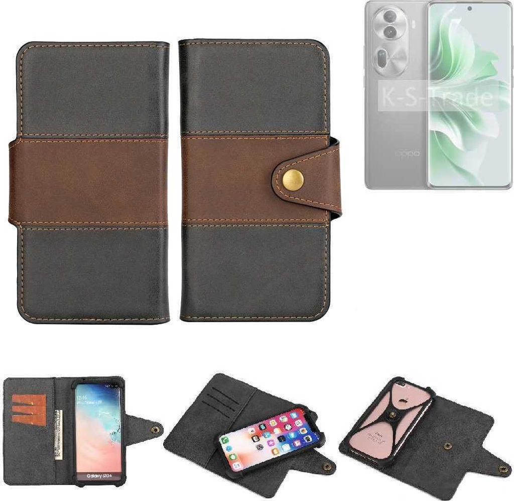 K-S-Trade Handyhülle Schutzhülle Hülle Bookstyle Wallet-Case kompatibel mit Oppo Reno11 Bumper Rundumschutz schwarz-braun 1x
