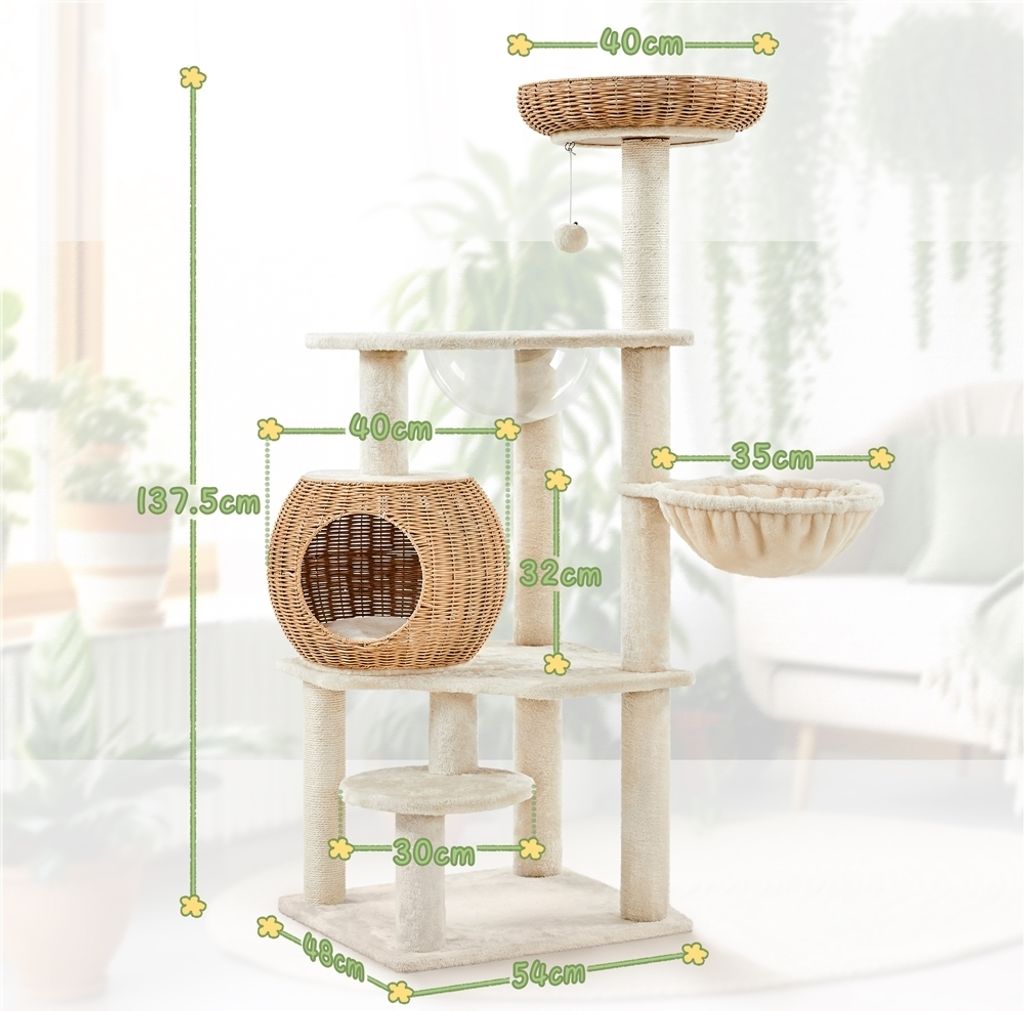 Yaheetech Kratzbaum Katzenkratzbaum 137,5cm Rattan