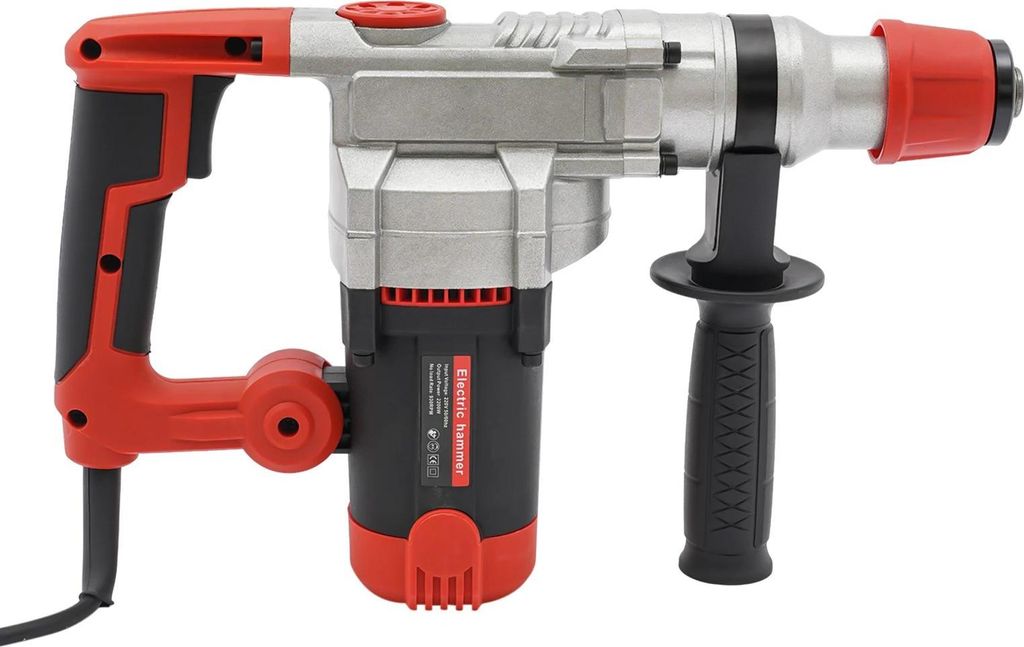 Handgeführter kabelgebundener Bohrhammer, 2200 W, 930 U/min, Kupferkernmotor, 4 Bohrer, rot