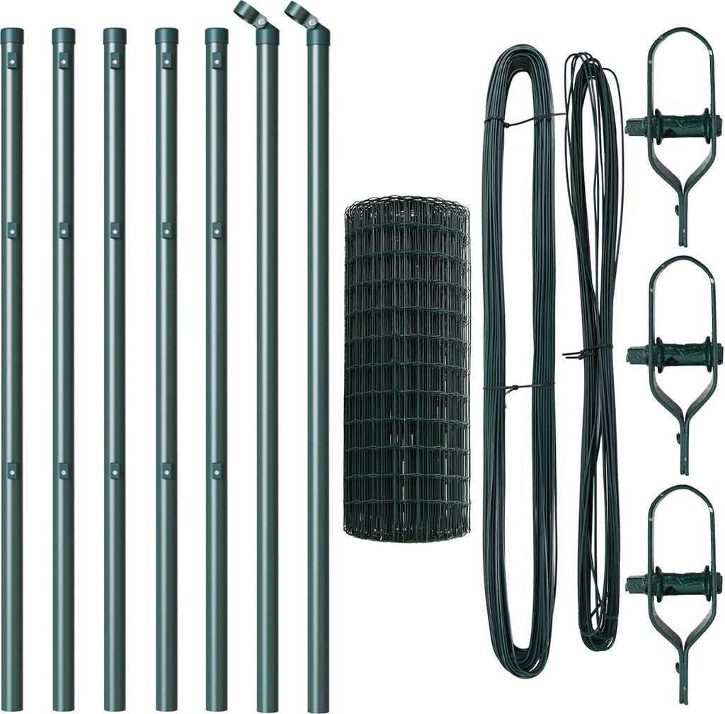 Euro Zaun mit 7 Pfosten 0.8x10 m Verzinkter Stahl Grün, Drahtzäune DesignMöbel Neu