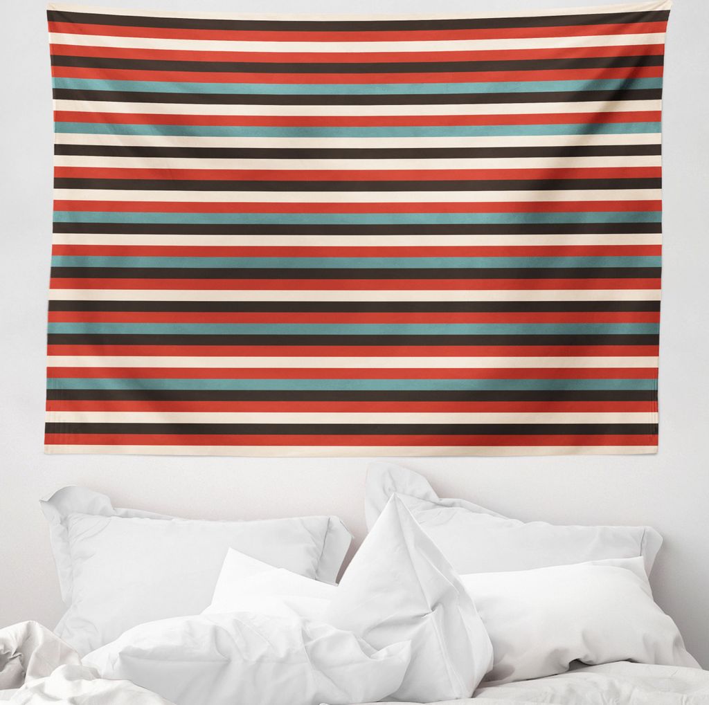 ABAKUHAUS Gestreift Wandteppich, Vintage 60er Rot Schwarz aus Weiches Mikrofaser Stoff Waschbar ohne Verblassen Digitaldruck, 150 x 110 cm, Mehrfarbig