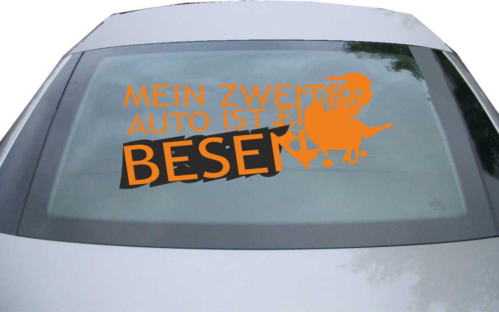 Indigos UG - Aufkleber Heckscheibe & Motorklappe DE6955 - orange - 600x256 mm - Mein zweites Auto ist ein Besen! - Auto Scheiben Fenster Heckklappe...