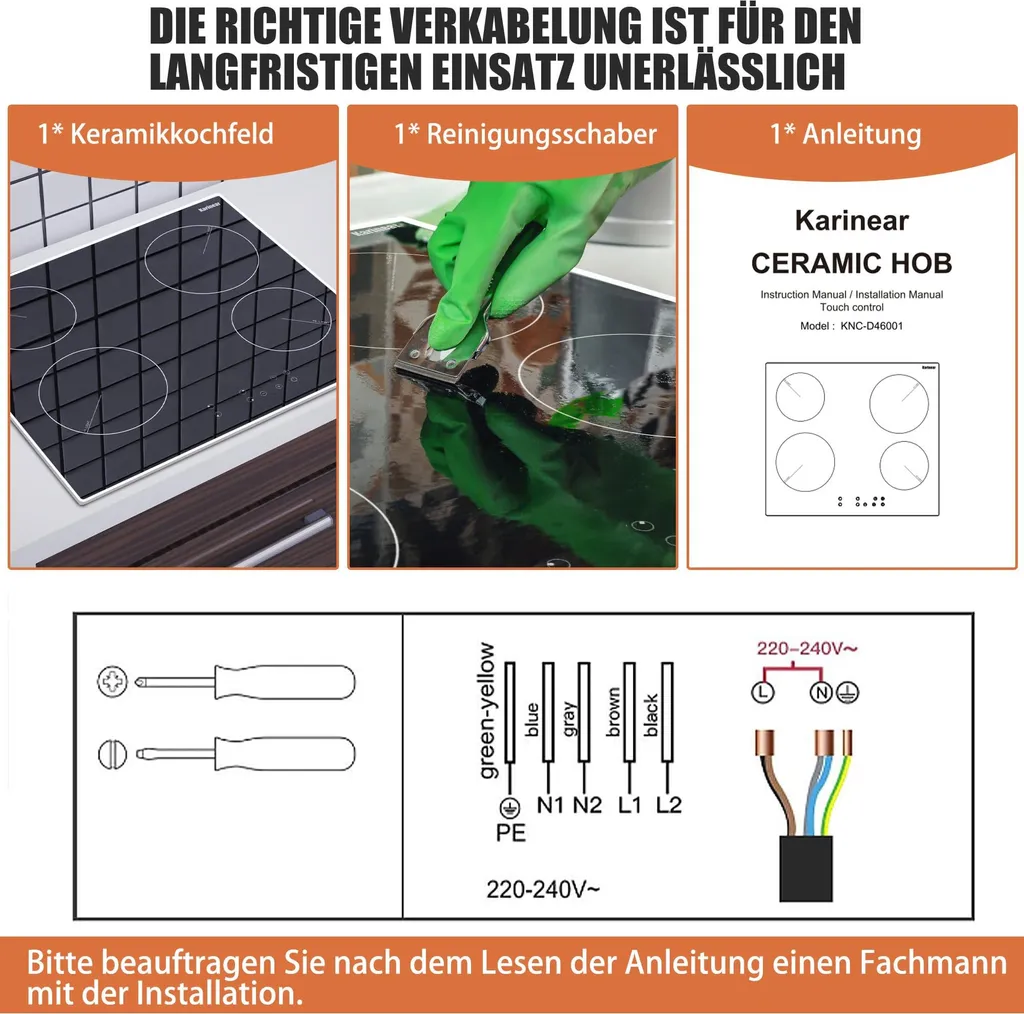 Table vitrocéramique 6000W à 4 zones et commandes sensitives