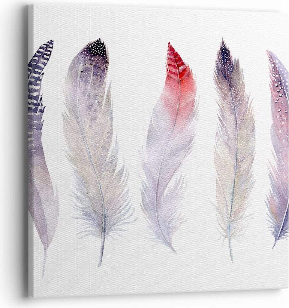Bild auf Leinwand - Leinwandbild - Feder Tier Vogel Komposition - 40x40cm - Wand Bild - Wanddeko - Leinwanddruck - Bilder - Kunstdruck - Wanddekora...