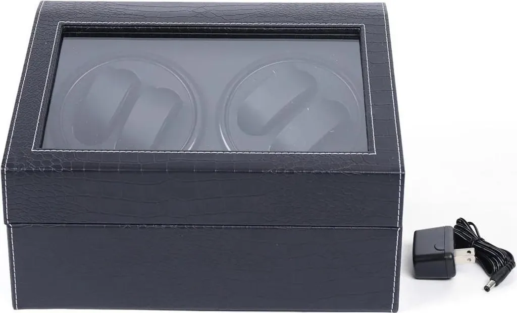 Scatola Carica Orologi 4+6 Posti - Pelle Nera Motivo Coccodrillo