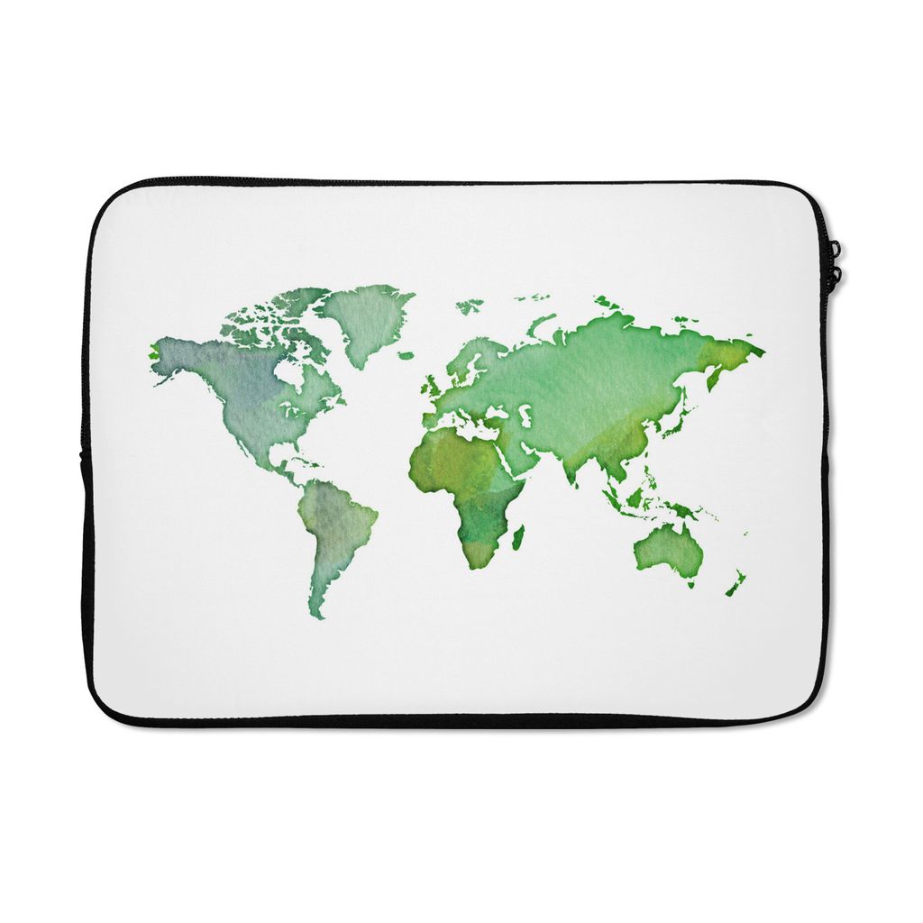 MuchoWow Laptop Hülle 14 ZollWeltkarte - Aquarell - Grün Laptoptasche - Laptoptasche - Stoßsicher - Schutzhaube