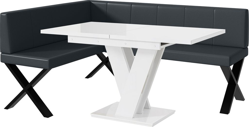 MEBLINI Eckbank für Esszimmer mit ausziehbarem Tisch - Küchenbank - Essecke - Sitzecke Küche - PETER - X-Beine 128x168x87cm Links - Dunkelgrau K...