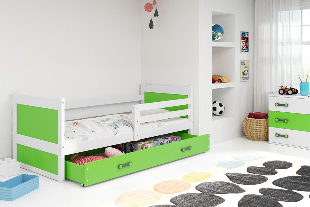 Kinderbett mit Stauraum ohne Matratze 80x190 FERGUS – Weiß / Grün
