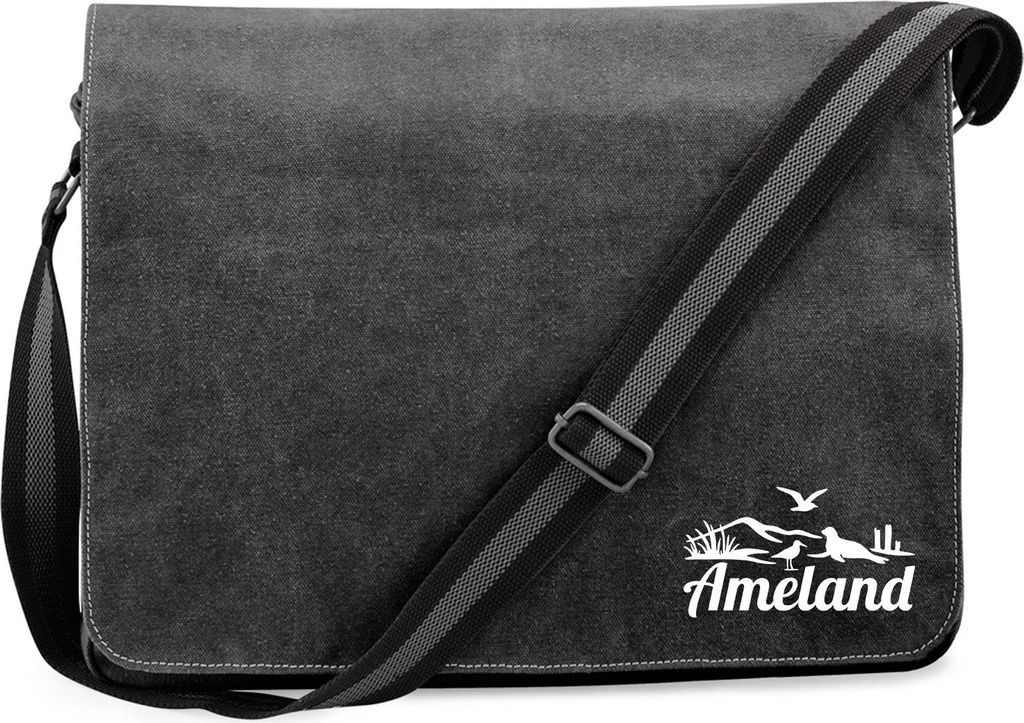 Huuraa Umhängetasche Ameland Niederlande 14 Liter Black Canvas Laptoptasche Geschenkidee