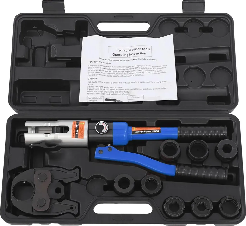 Pince à sertir hydraulique manuelle pour tubes avec 8 matrices - Bleu