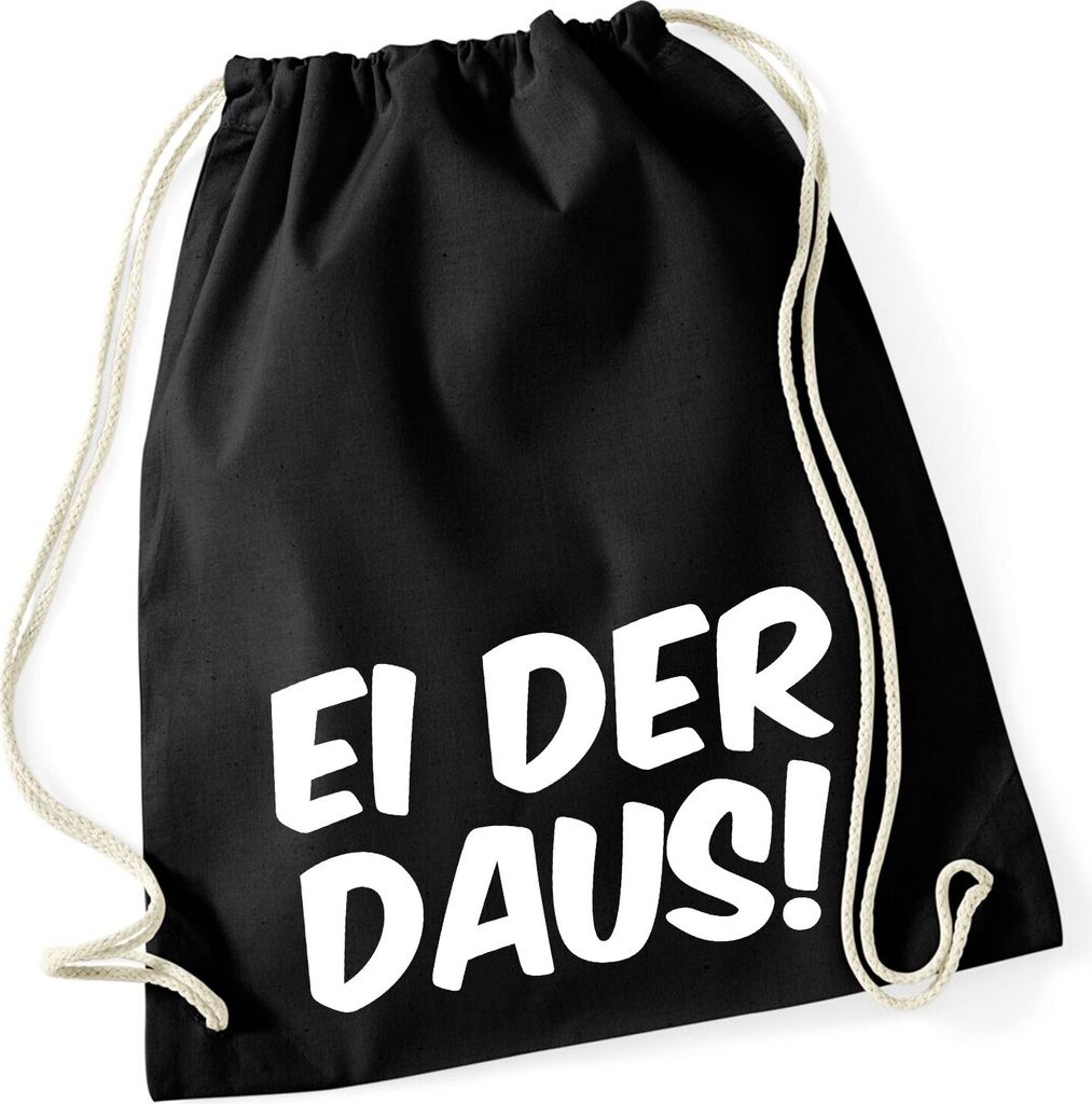 Huuraa Turnbeutel Ei der Daus Schriftzug 12 Liter Black Baumwolle Rucksack Geschenkidee