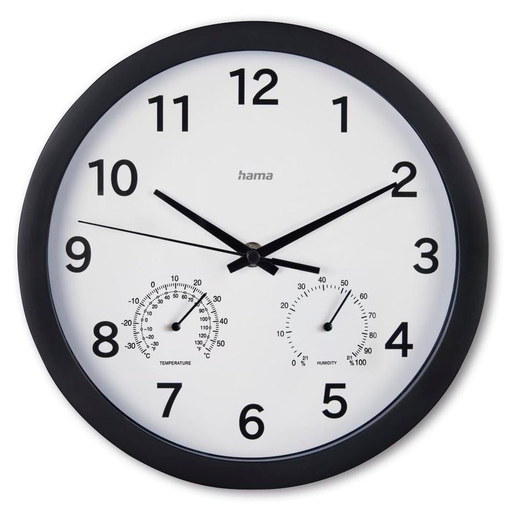 Hama Wanduhr Malta schwarz 185868 DM:25cm geräuscharm Produktbild 