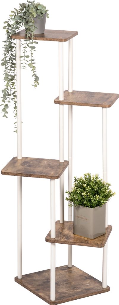 eluno Pflanzenständer, Blumenregal mit 5 Ablagen ausem MDF-Holz und Metall
