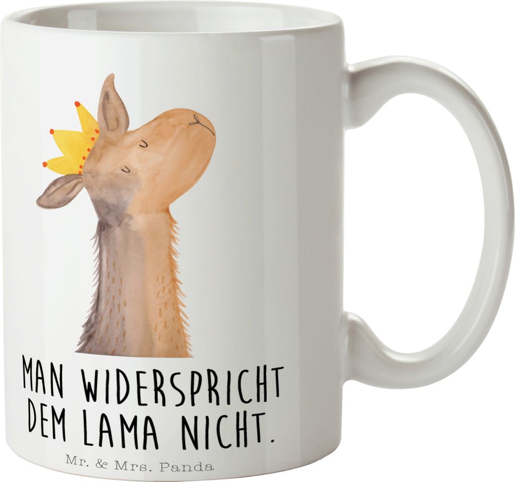 Mr. & Mrs. Panda Kaffeetasse Lamakopf König - Weiß - Geschenk, Becher, Lama, Lamas, Teetasse, Abitur, Tasse, Trinkbecher, Papa, Freundin, Kollegi...