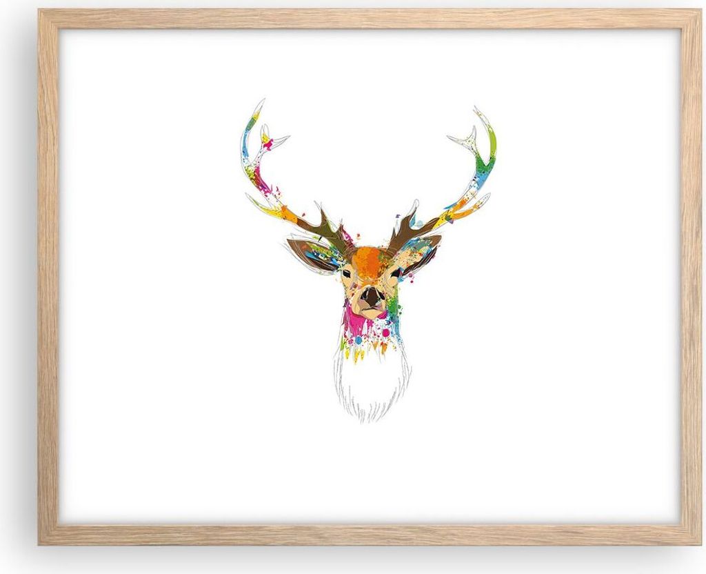 Gerahmtes Poster - Rahmen in heller Eiche - Deer fantasie Graffiti Grafik - 50x40 cm - Wand Bild - Wanddeko - Wandbilder - Wandposter - Bilderrahme...