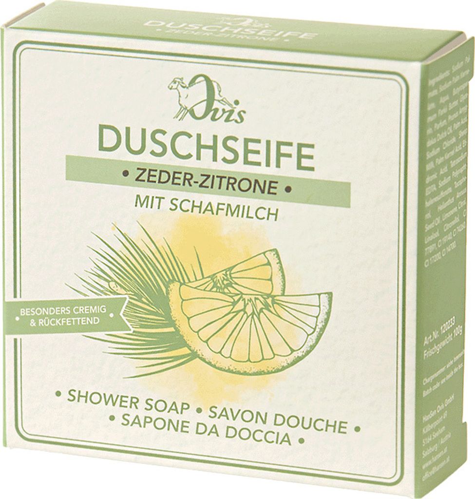 Duschseife Zeder-Zitrone, Ovis Schafmilchseife, 100% Bio, Produktbild 