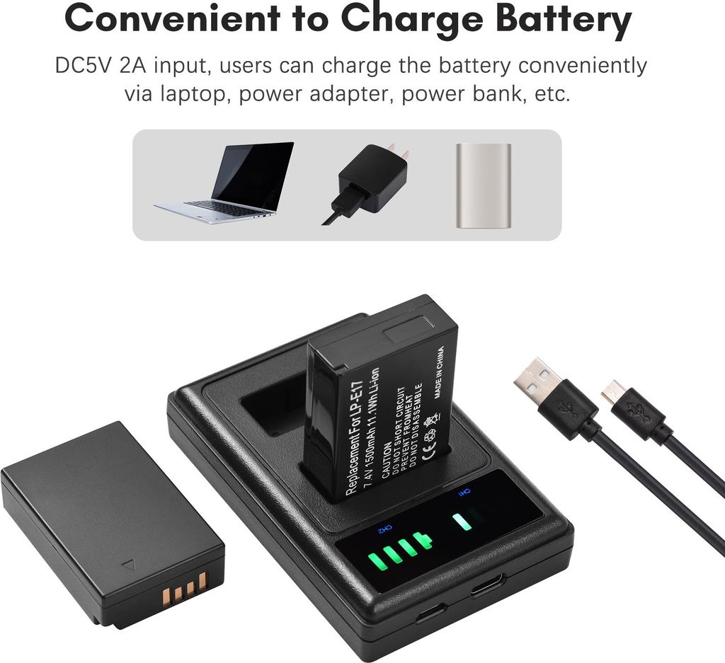 LP-E17 Chargeur de batterie avec indicateurs LED + 2 Image du produit 
