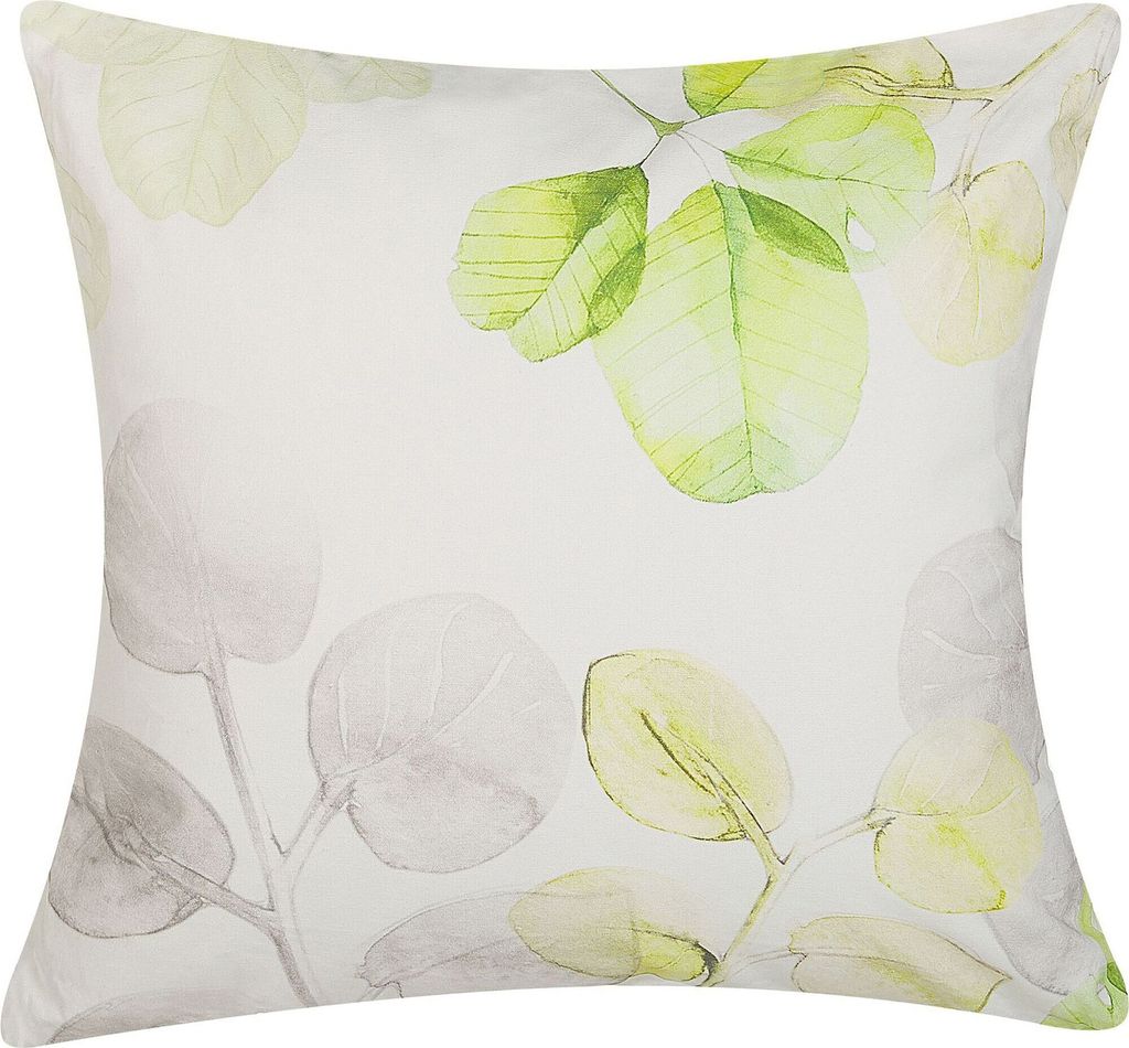 BELIANI Dekokissen Weiß / Grün / Grau 45 x 45 cm aus Baumwolle mit Blättermotiv Salon Schlafzimmer Wohnzimmer Quadratisch Modernes Design