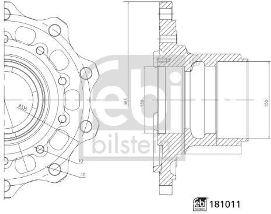 Remplacer moyeu de roue Mercedes Actros : FEBI 181011 Ø335 mm 10 boulons