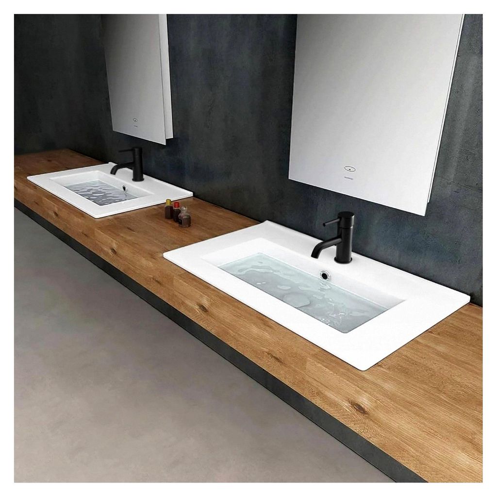 Waschbecken mit Nanoversiegelung | Rechteckiges Einbauwaschbecken 60 cm mit Hahnloch und Überlauf | Waschplätze für Bad und Gäste-WC | Badwasch...