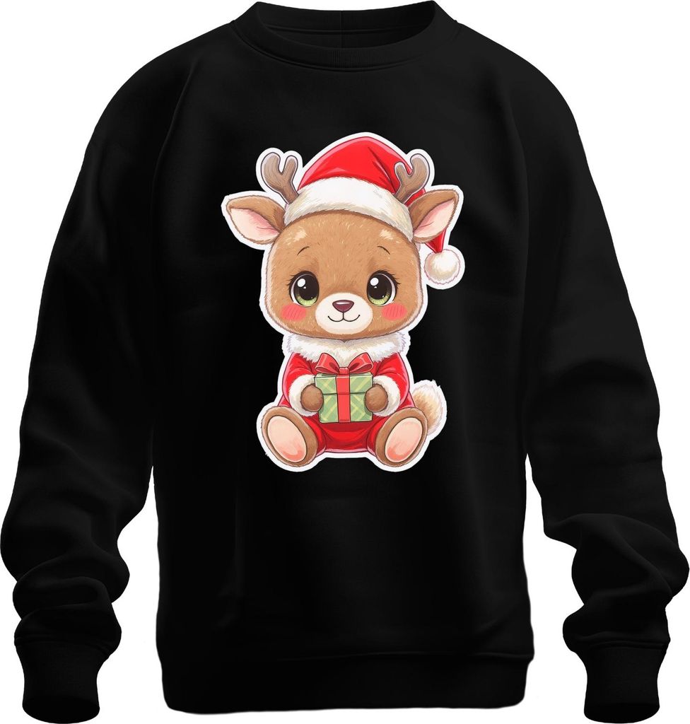 Süßes Rentier Weihnachten Geschenk Kinder Kawaii Niedlich Cartoon Uni Sweatshirt Pullover, Schwarz, S