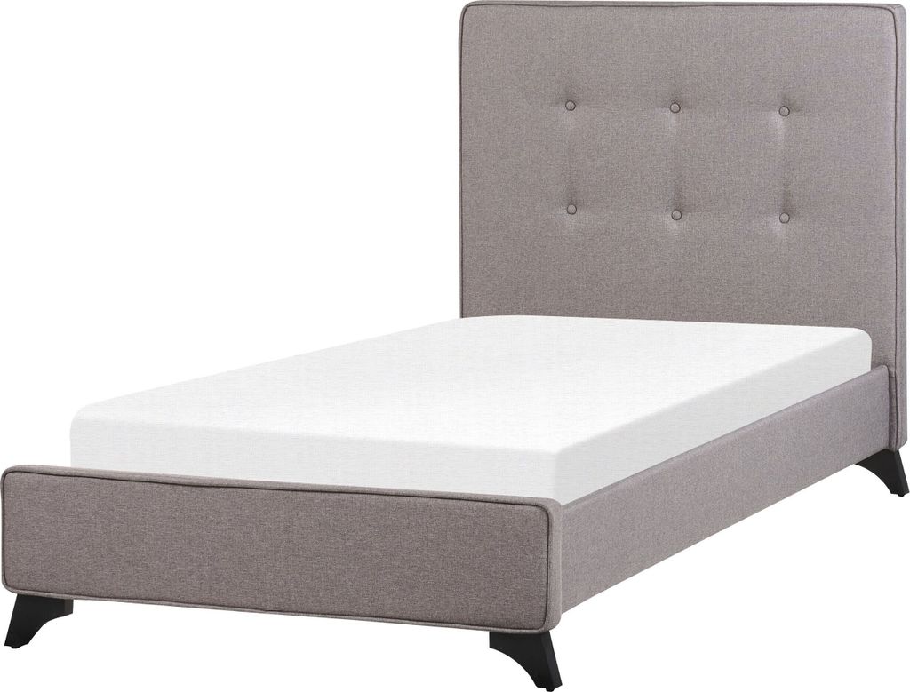 BELIANI Polsterbett Grau Stoffbezug in Leinenoptik mit Lattenrost 90x200 cm Hohes Kopfteil Gesteppt Holzbeine Modern Schlafzimmer Einzelbett Jugend...