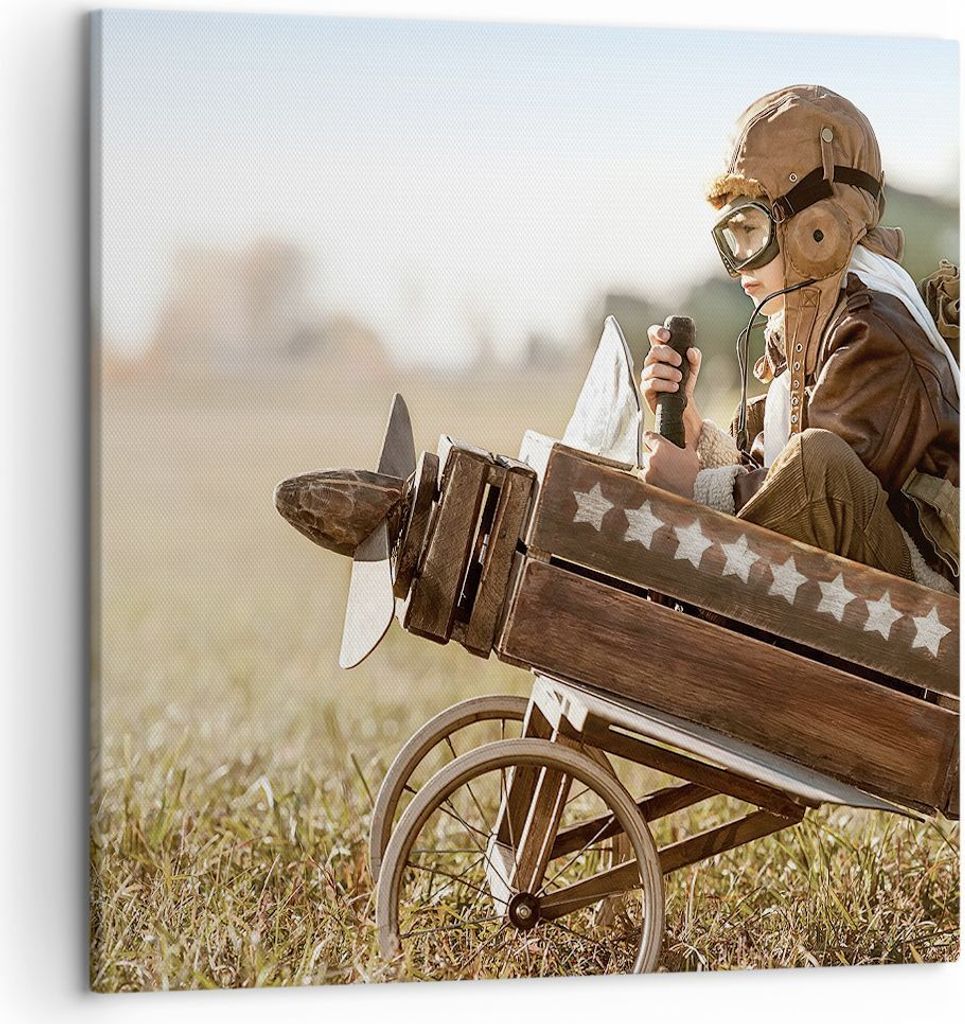 Bild auf Leinwand - Leinwandbild - Einteilig - Kindheit Flugzeug Spielzeug - 50x50cm - Wand Bild - Wanddeko - Wandbilder - Leinwanddruck - Bilder -...