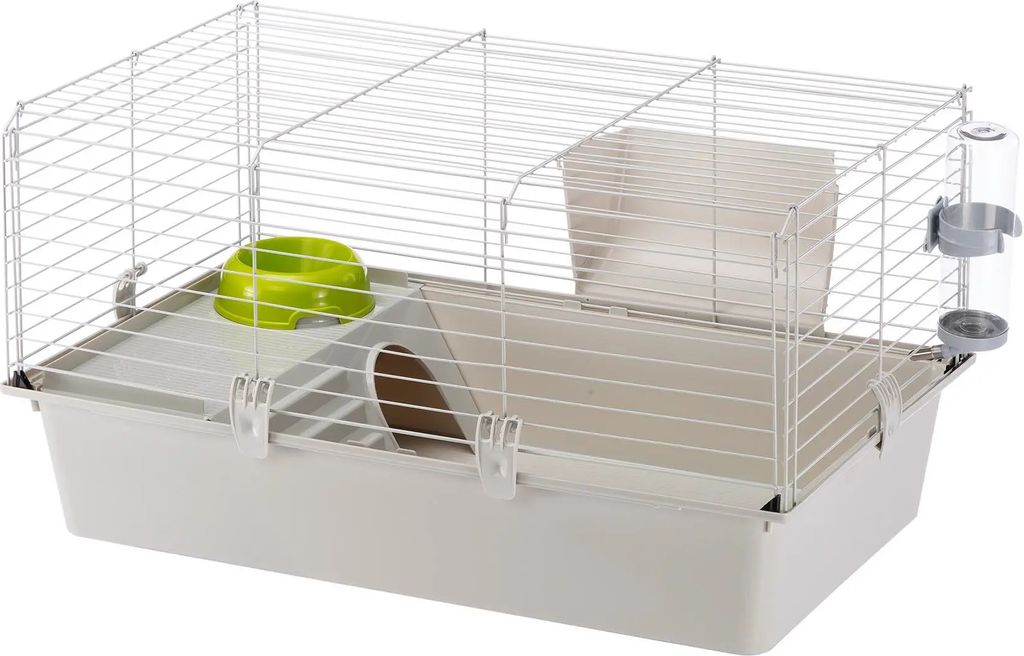 A hamster cage with accessories.
