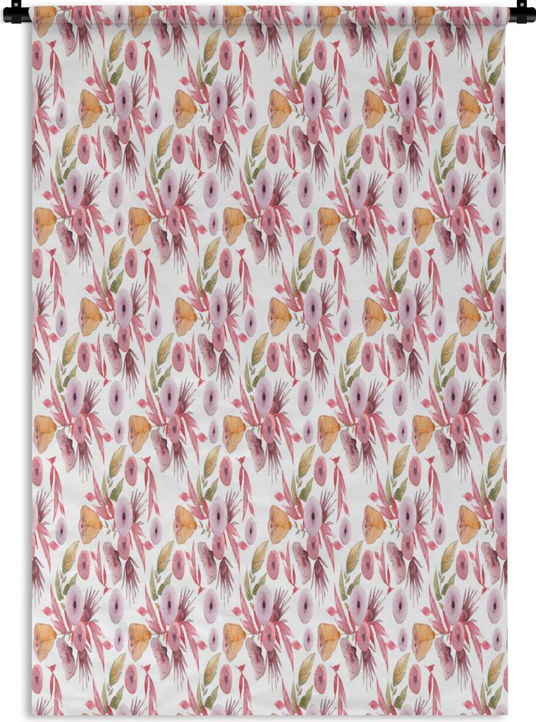 MuchoWow Wandteppich Wandbehang Blumen - Rosa - Farben - Aquarell 60x90 cm Tapisserie Dekoration Wandtuch - Foto-Teppich - Abwaschbar